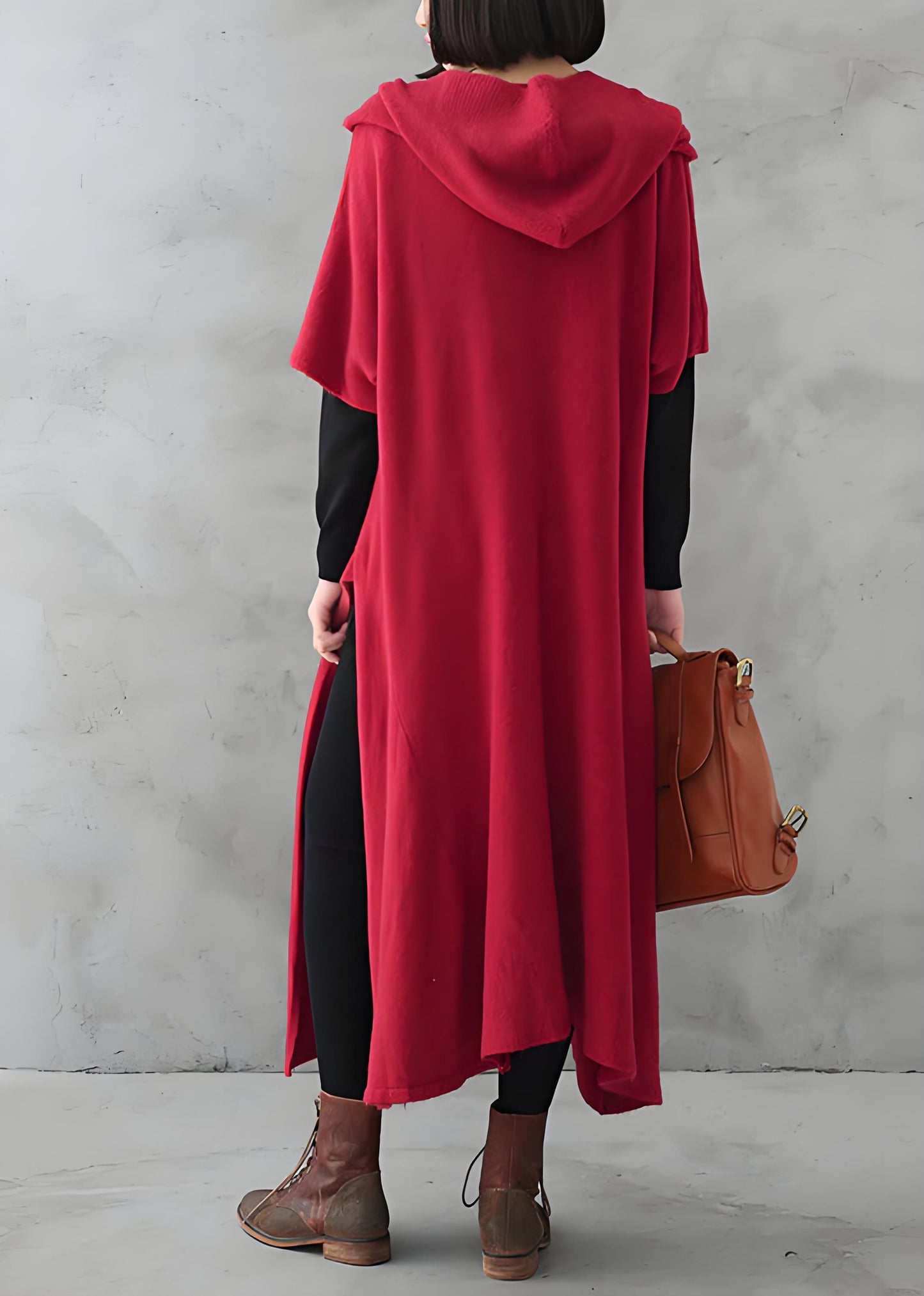 Women's Plus Size Red V-Neck Side Split Knit Sweater Dress