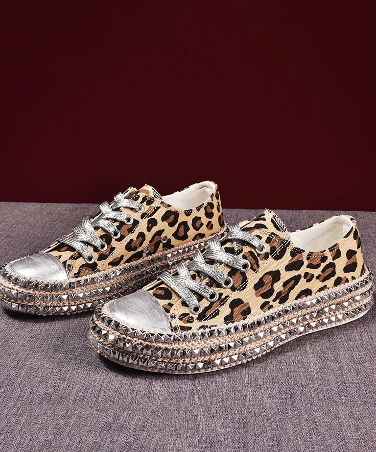 Women's White Boho Leopard Patchwork Flat Women's Shoes