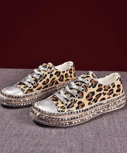 Women's White Boho Leopard Patchwork Flat Women's Shoes