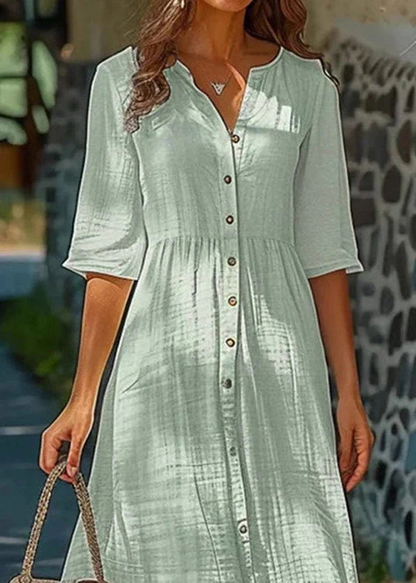 Women's Travel Green Button Cotton Half Sleeve Shirt Dress
