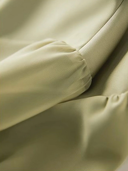 Elegant Lapel Bubble Sleeve Satin Short Sleeve Blouse Top