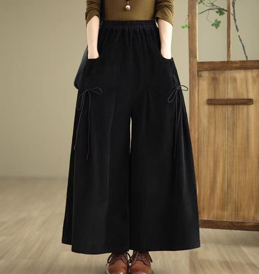 Women's Plus Size Corduroy Tied Peplum Pants
