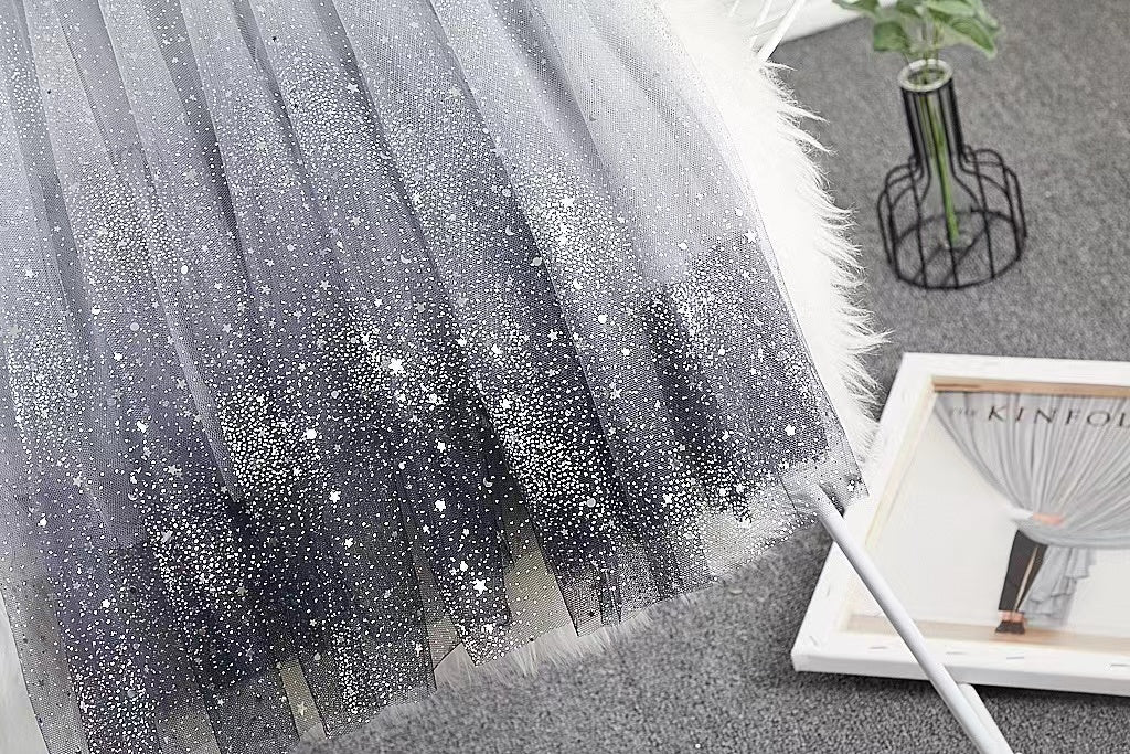 Elegant Gradient Pleated Mesh Pleated Skirt