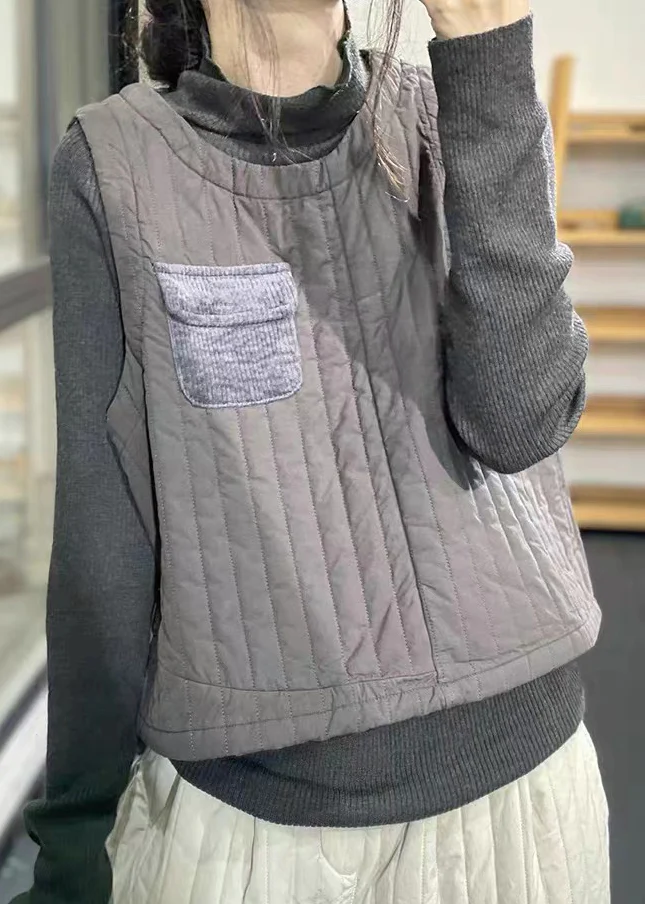 Vintage Collar Patchwork Cotton Vest