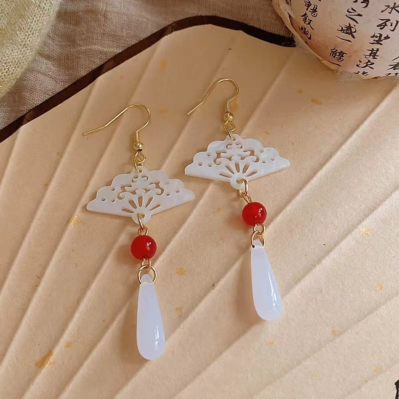 Chic Tassel Jade Long Earrings