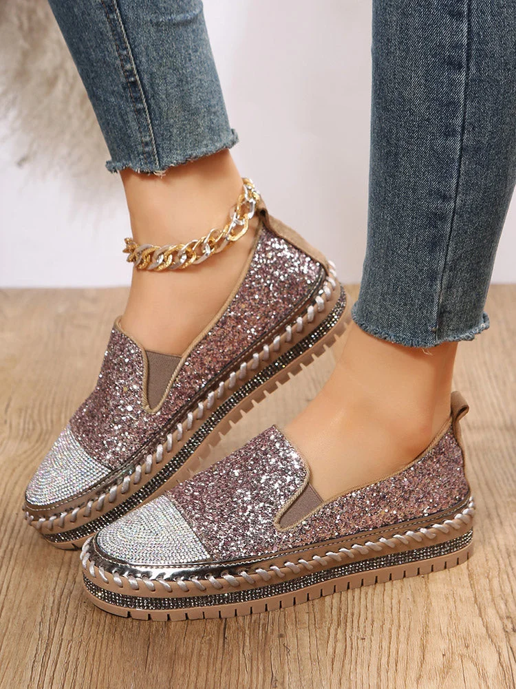 Sequined One-Step Loafers