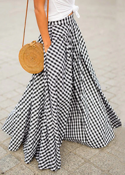 Women's Plaid Draped High Waist Long Skirt