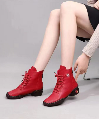 Chic Leather Boots Patchwork Cross Strap