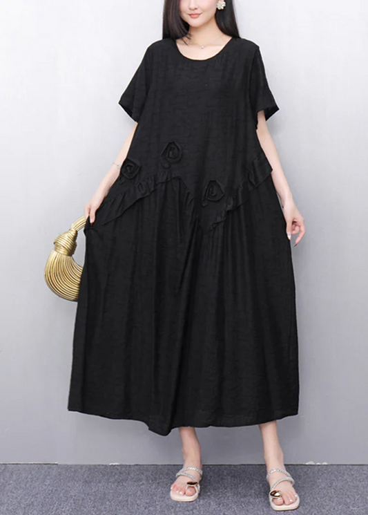 Party Round Neck Solid Color Long Short Sleeve Dress