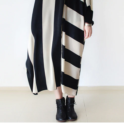 Striped Loose Dresses Long Gowns Oversized Cotton Dresses