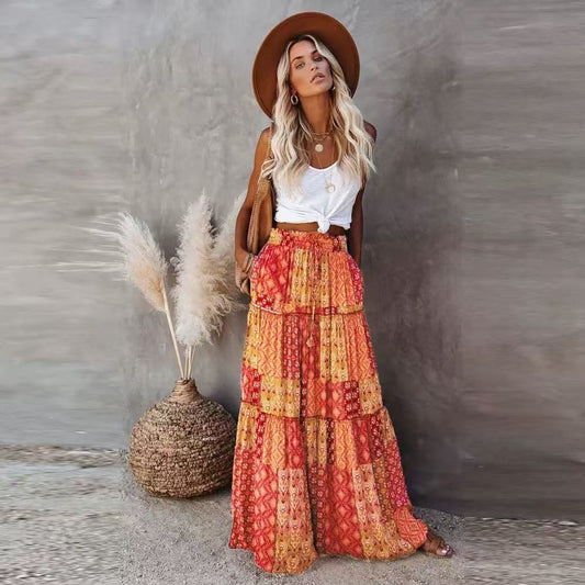 Women's Plus Size Orange Plaid Boho Skirt