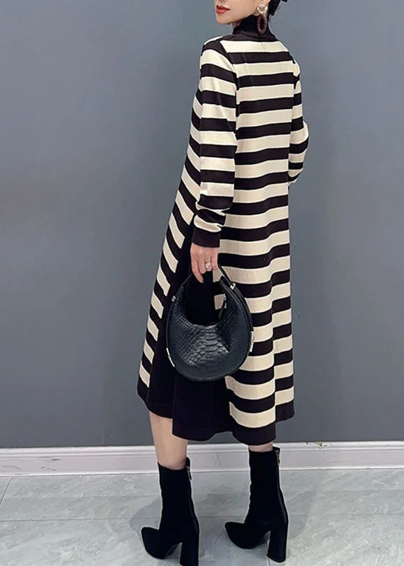 Women's Loose Yellow Round Neck Striped Patchwork Party Long Sleeve Dresses