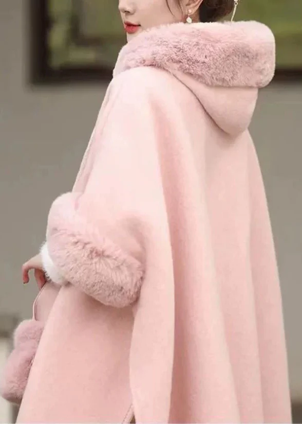 Women's Hair Collar Fringe Hooded Wool Fur Coat