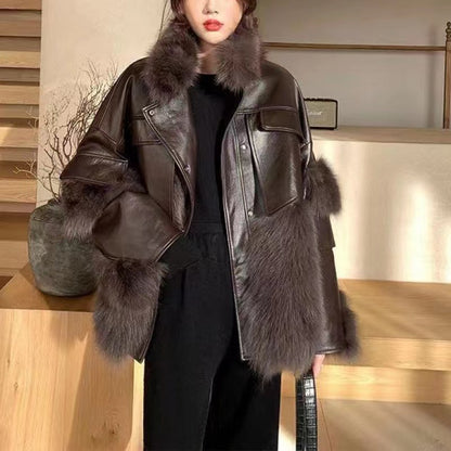 Elegant Patchwork Faux Fur Jacket Coat