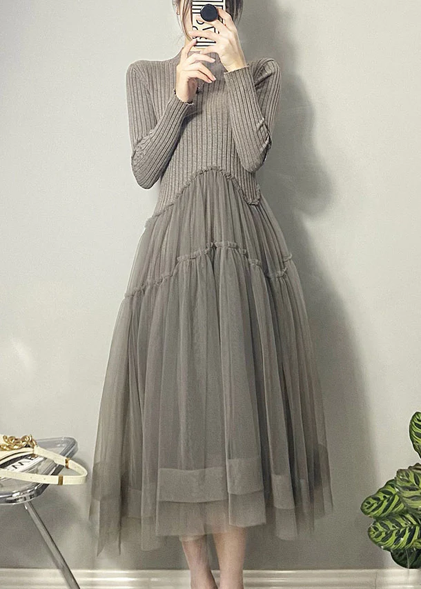 Elegant Knit Asymmetric Tulle Dress