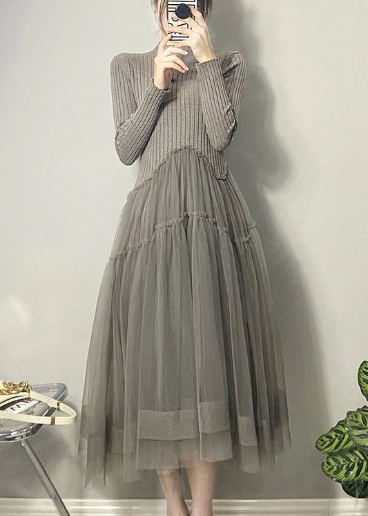 Elegant Knit Asymmetric Tulle Dress