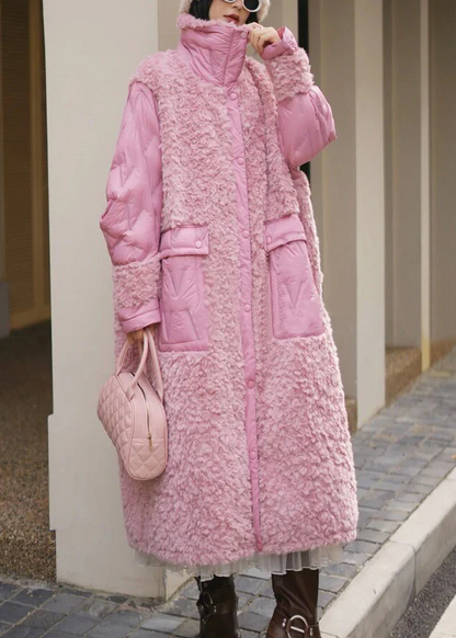 Women's Plus Size Pocket Teddy Bear Patchwork Long Coat