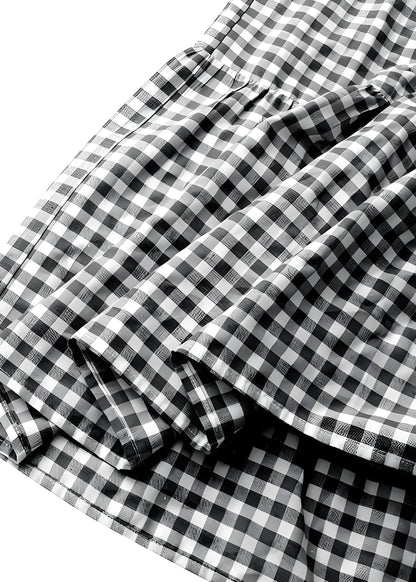 Women's Italian Plaid Pleated Tie Elastic Waist Hem Skirt Spring