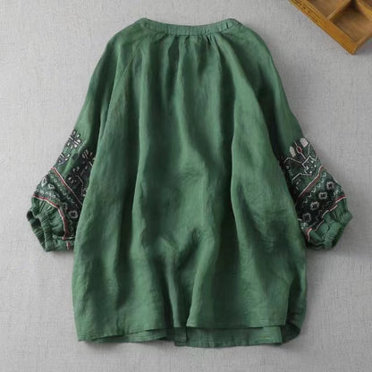 Loose Printed Lantern Sleeve Cardigan Shirt Top