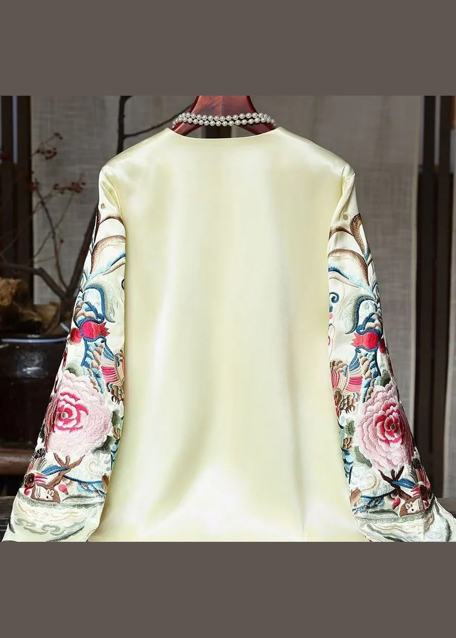 Women's New Chinese Black Embroidery Chinese Button Silk Coat Spring
