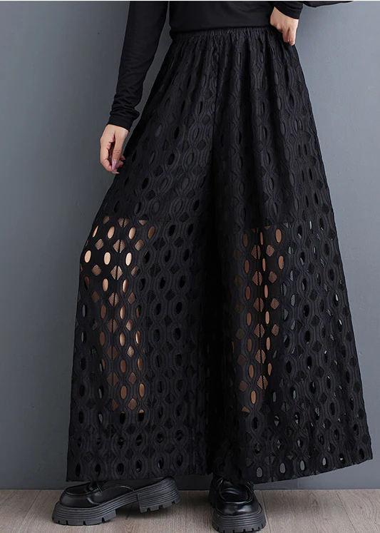 Black Skeleton Wide Leg Pants Trousers