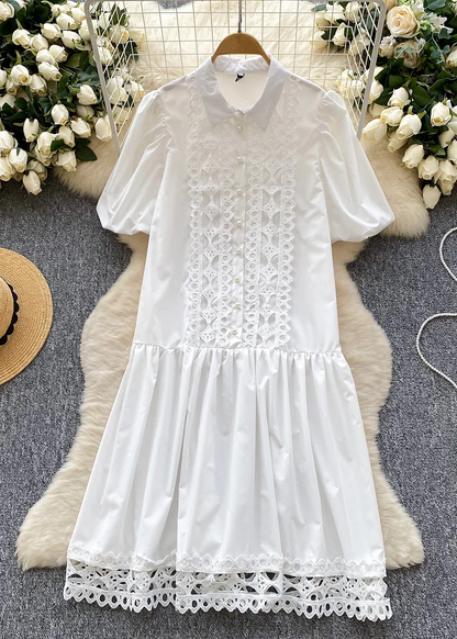 Women's Holiday Party Rose Patchwork Lace Shirtdress