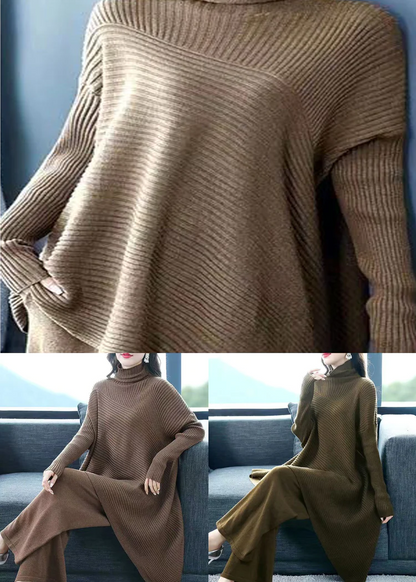 Plus Size Turtleneck Patchwork Wool Two-Piece Set Sweater