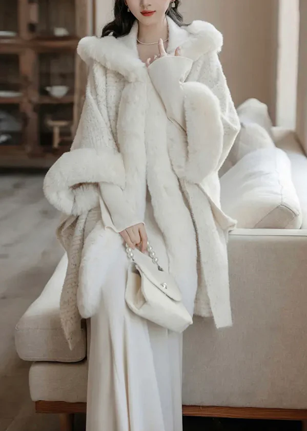 Women's Plus Size Hooded Fur Patchwork Mink Knitted Cardigan
