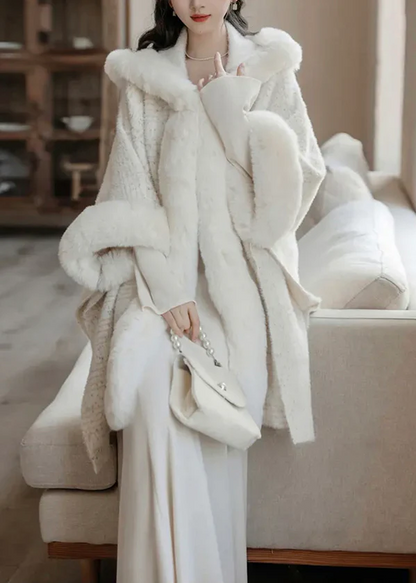 Women's Plus Size Hooded Fur Patchwork Mink Knitted Cardigan