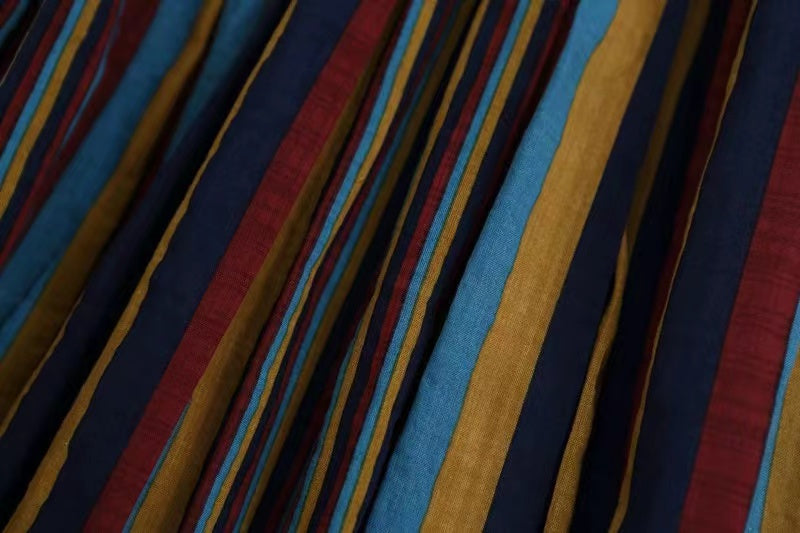 Vintage colorful oversized striped cotton A-line skirt