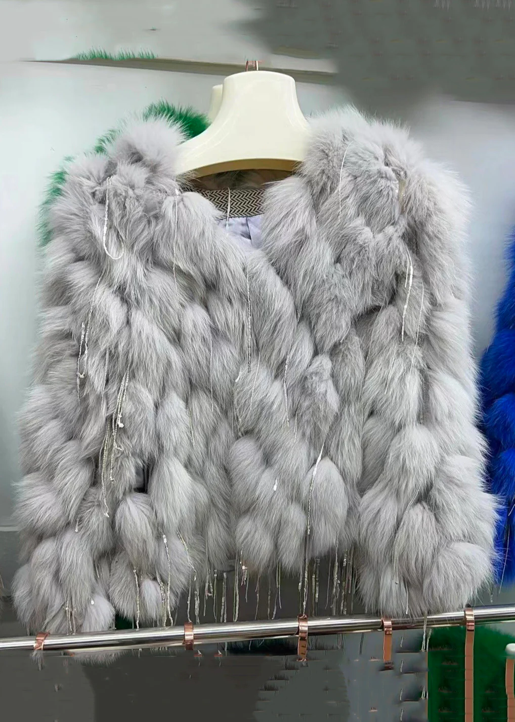 Women's Green Original Design Leather Fur Coat Spring