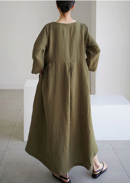 Casual O-neck loose cotton long sleeve dress