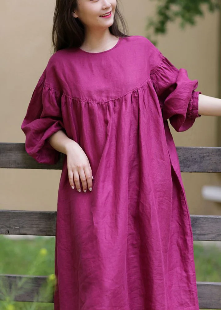 Round Neck Patchwork Ruched Long Sleeve Dress