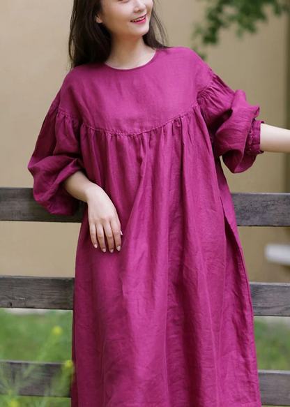 Round Neck Patchwork Ruched Long Sleeve Dress