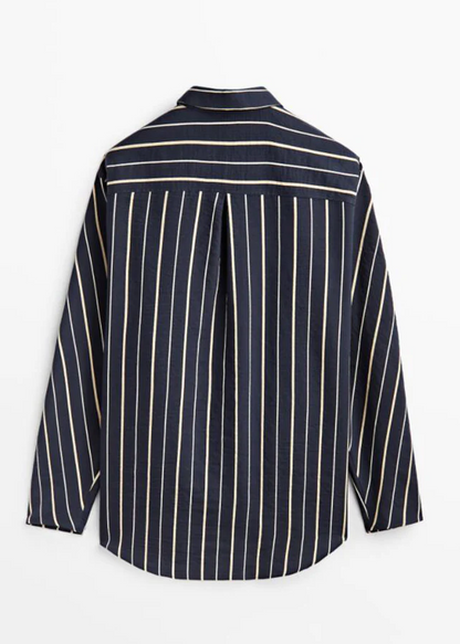 Stylish Striped Patchwork Low Rise Design Cotton Shirt Top