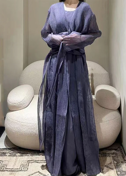 Casual Patchwork Tie Waist Tulle Asymmetric Long Sleeve Dress
