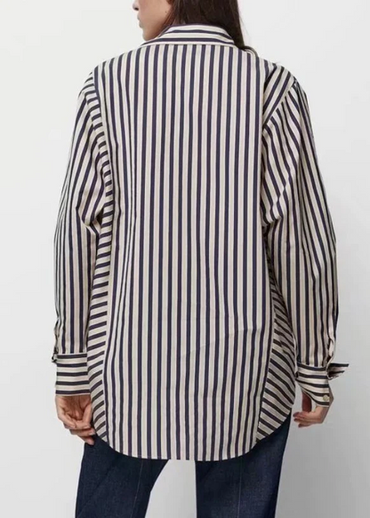 Plus Size Asymmetrical Striped Patchwork Shirt Top