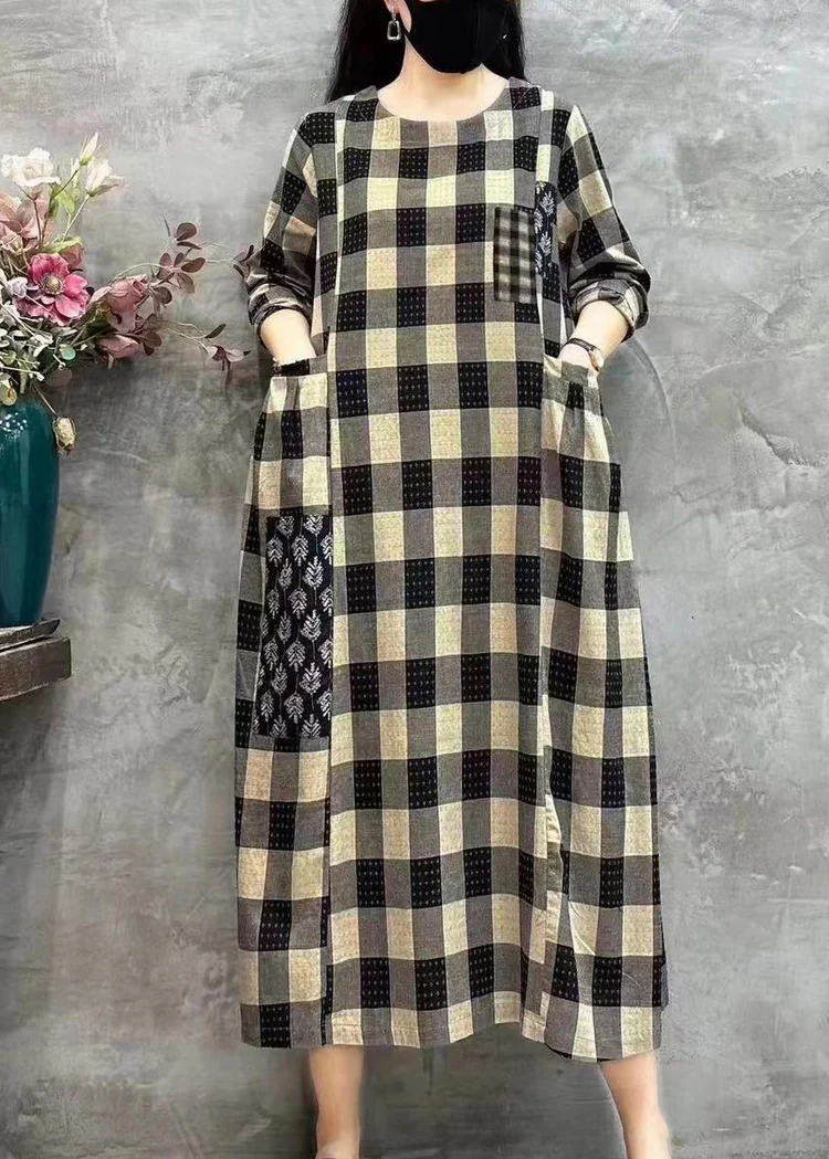 Casual Collar Pocket Printed Patchwork Long Sleeve Dress