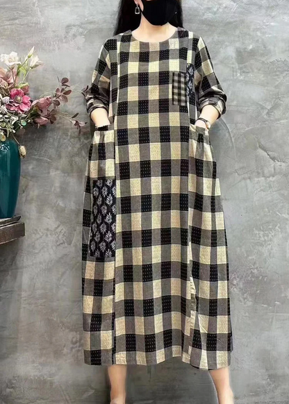 Casual Collar Pocket Printed Patchwork Long Sleeve Dress