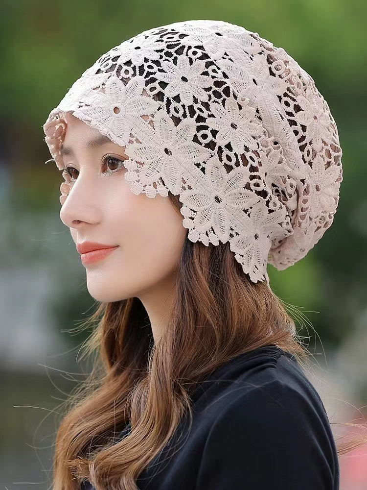 Black Lace Cutout Floral Hat