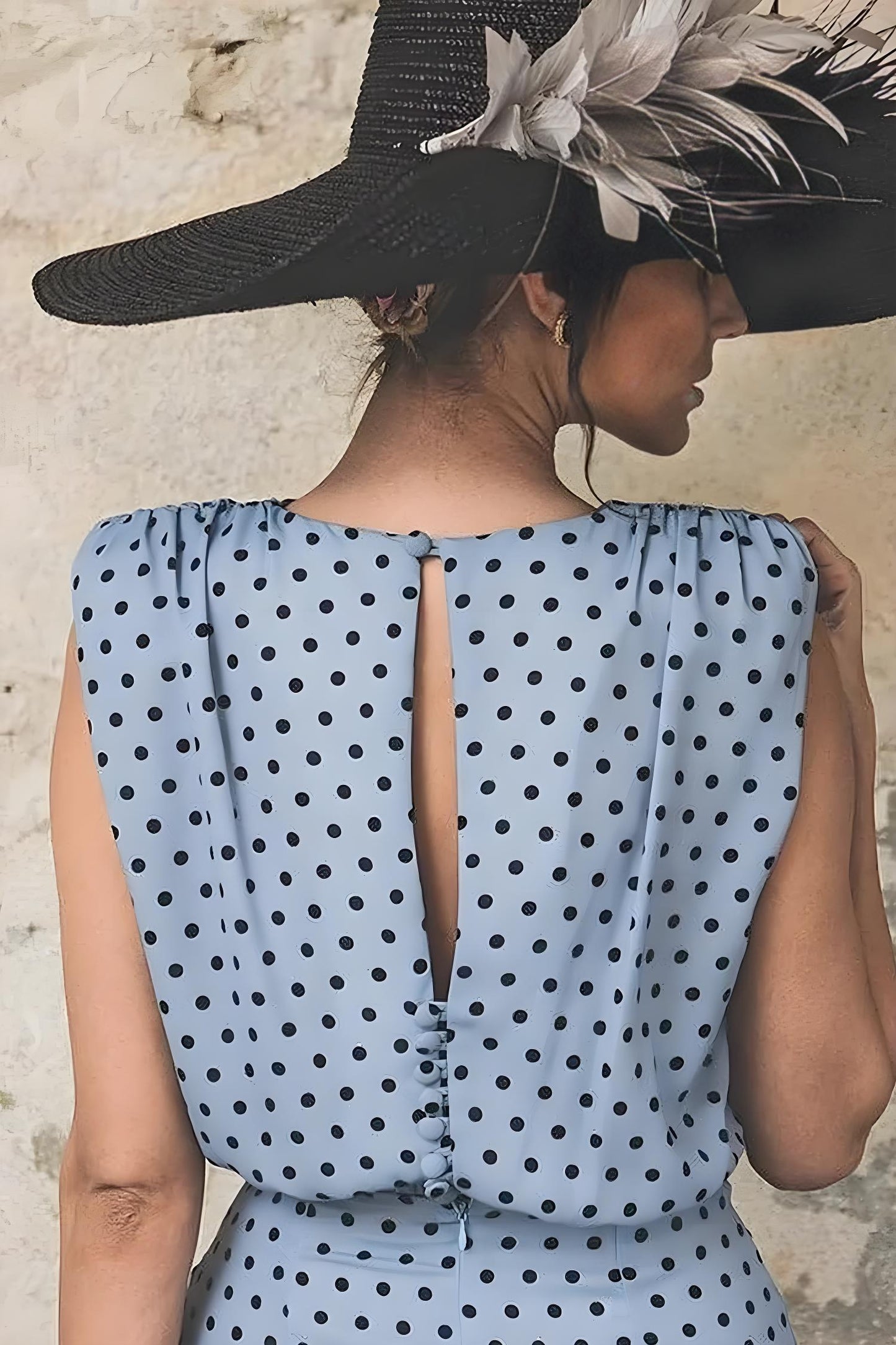 Women's Polka Dot Printed Patchwork O Neck Pencil Skirt Dress Dress