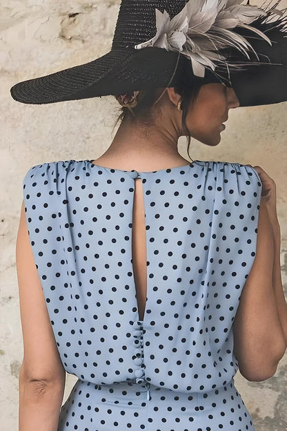 Women's Polka Dot Printed Patchwork O Neck Pencil Skirt Dress Dress