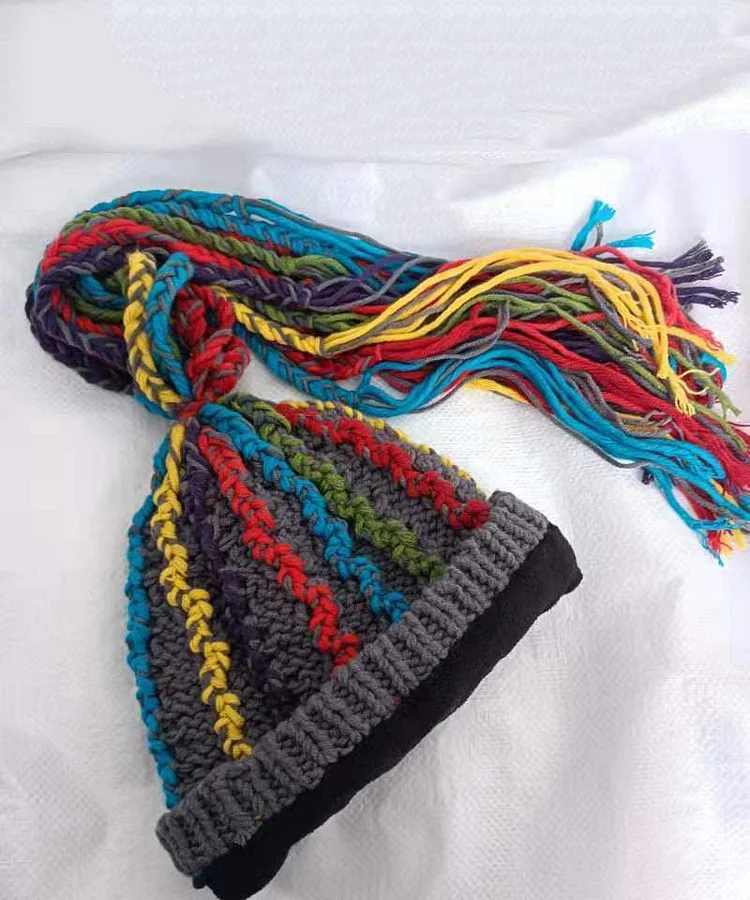 Striped Fringe Warm Wool Knit Hat