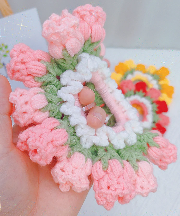 Women's Pink Knitted Cotton Thread Suzuran Flower Hair Band