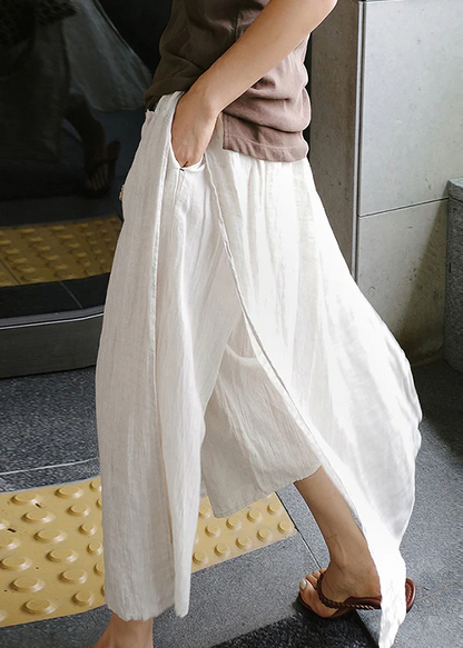 Black Side Split Linen Pant Skirt Summer
