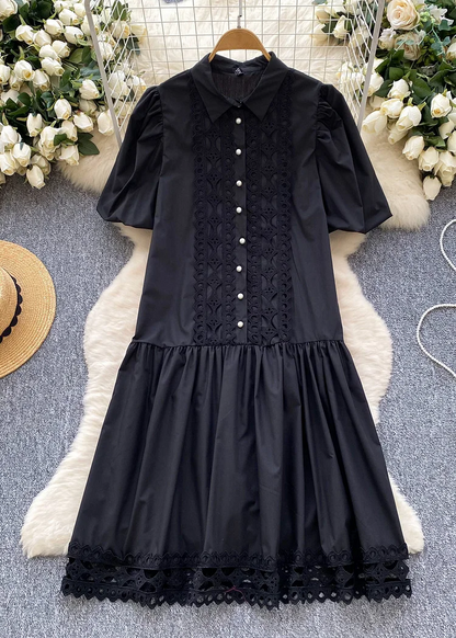 Women's Holiday Party Rose Patchwork Lace Shirtdress