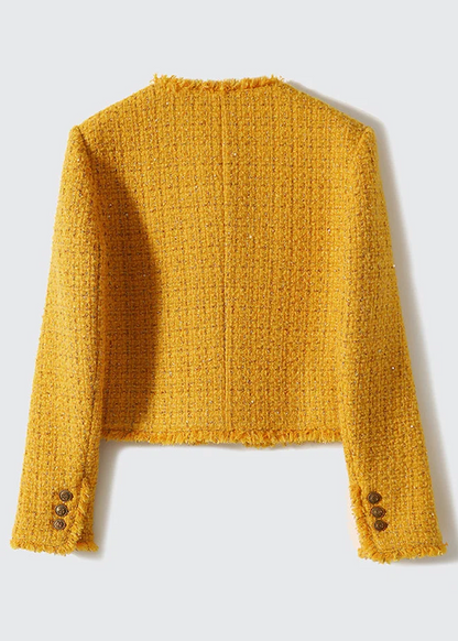 Women's Party New Yellow O Neck Button Pocket Cotton