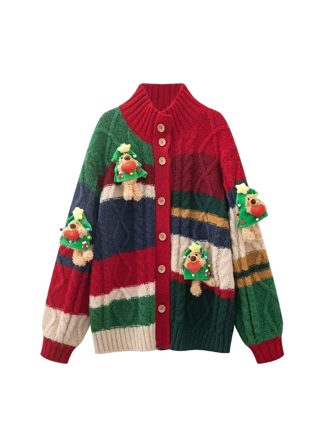 Women's Christmas Love Bear Cardigan Knit Sweater Jacket Winter