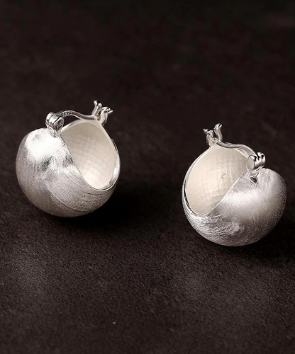 Women's Matching Silk Sterling Silver Polished Spherical Hoop Earrings