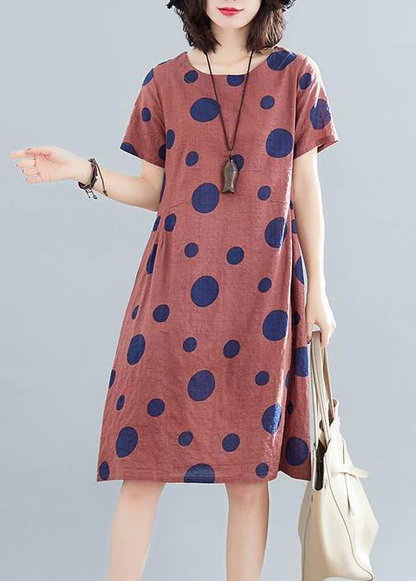 Casual O-neck polka dot print mid-length dress